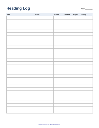 Free Printable Reading Log (PDF)